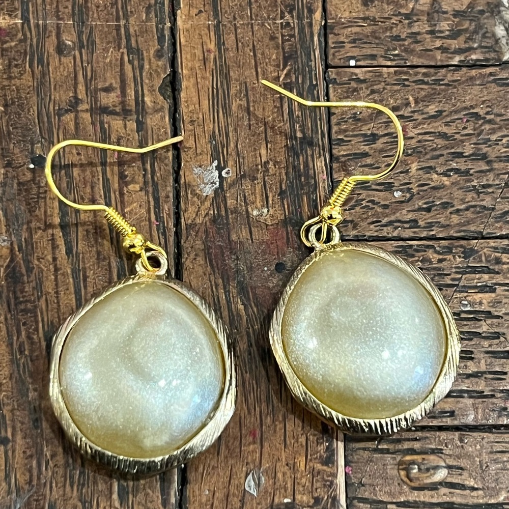 MARILYN SCHIFF MOONSTONE  Gold Drop Earrings PIERCED, stamped